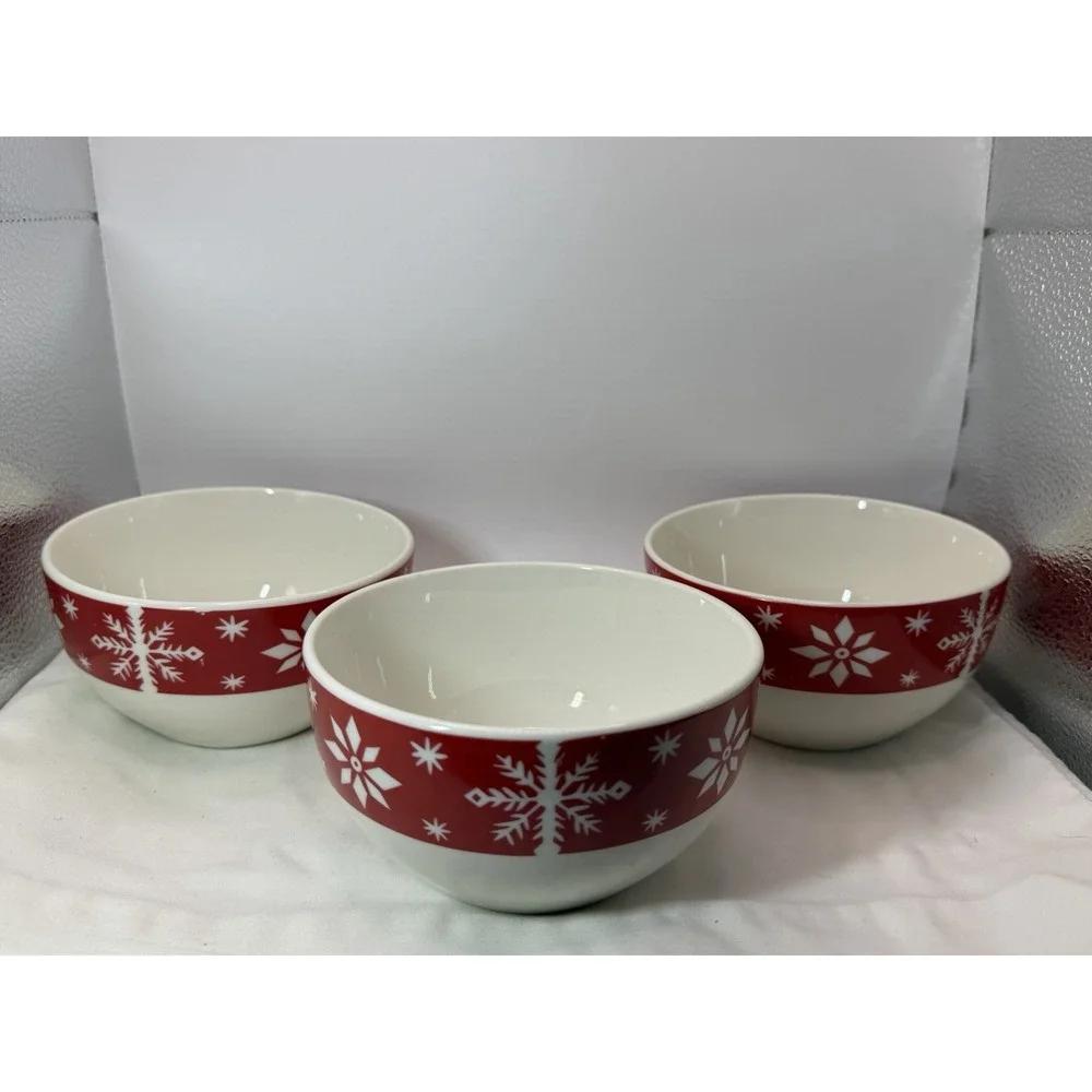 Set of 3 Royal Norfolk Snowflake Red and White Bowl